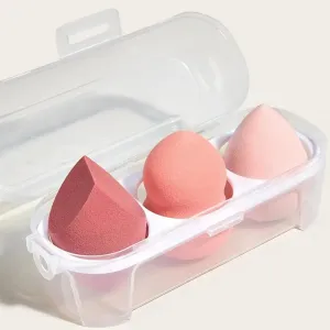 3 Pcs Premium Makeup Sponge With Transparent Box Makeup Puff Beauty Foundation Blend Sponge Pink Professional Makeup Tool