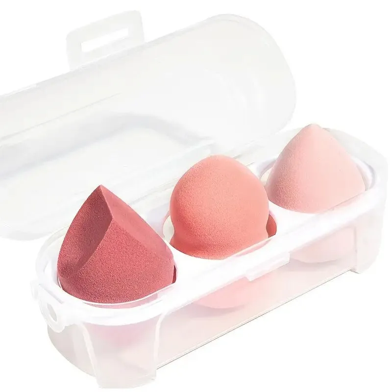 3 Pcs Premium Makeup Sponge With Transparent Box Makeup Puff Beauty Foundation Blend Sponge Pink Professional Makeup Tool