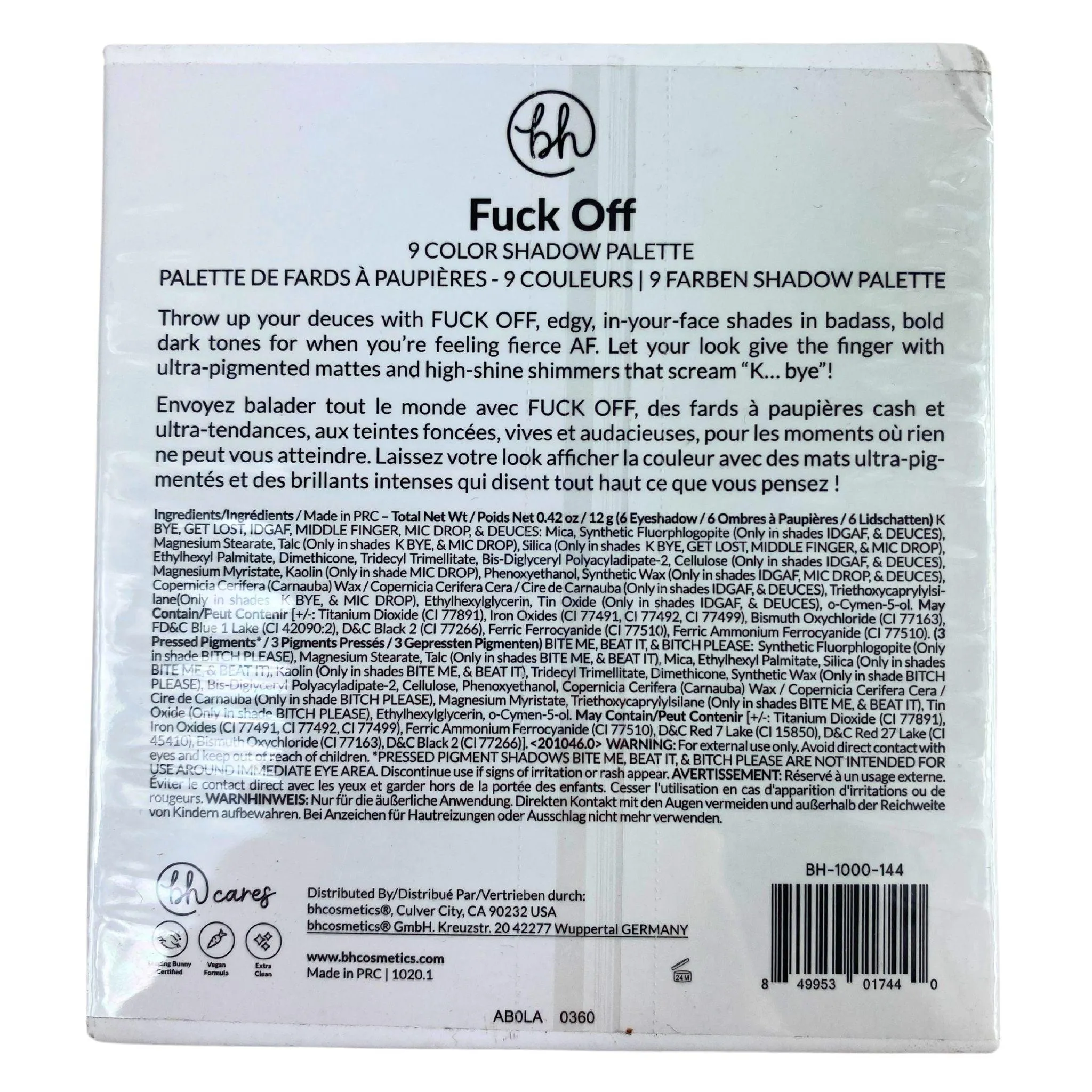 BH Cosmetics F*ck Off 9 color shadow palette (30 Pcs lot)