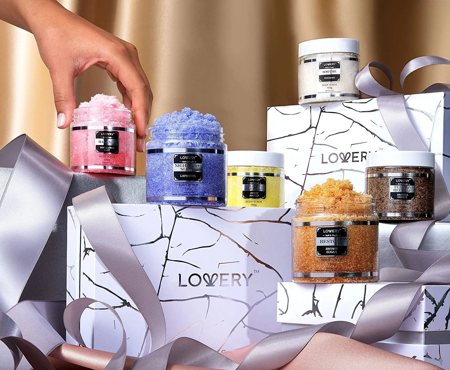 Body Scrub Gift Set - 8Pc Marble Exfoliating Spa Salts