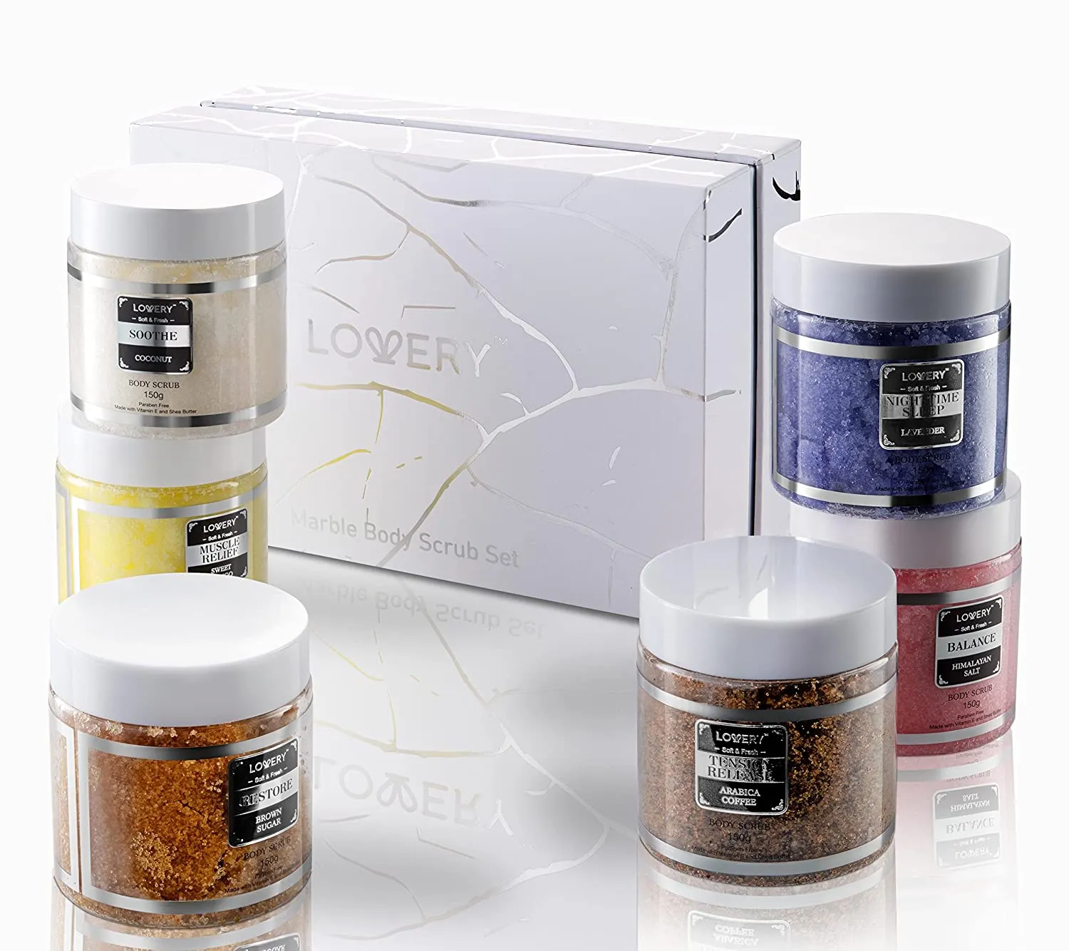 Body Scrub Gift Set - 8Pc Marble Exfoliating Spa Salts
