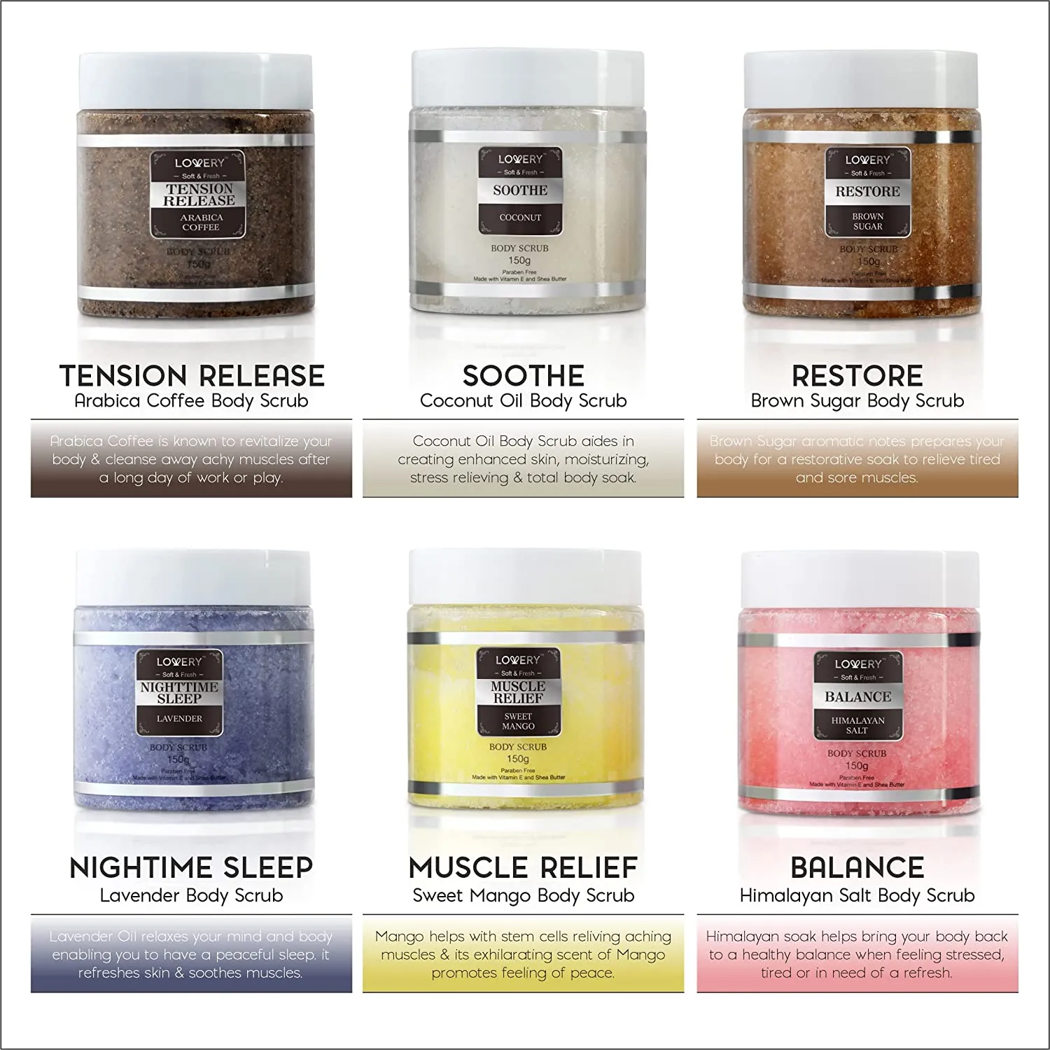 Body Scrub Gift Set - 8Pc Marble Exfoliating Spa Salts