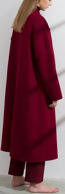 Contrast-Stripe Long Wool Coat