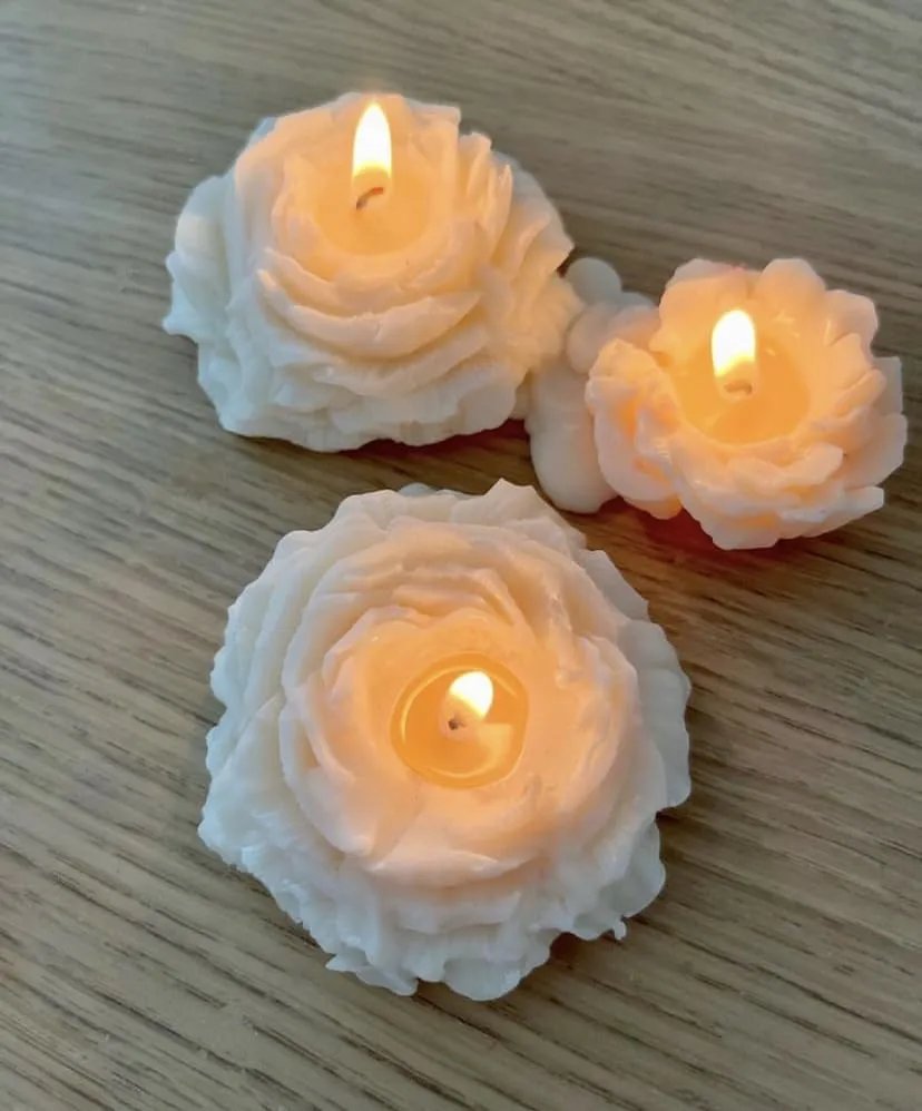 ELEGANTE HOMEZ Scented Peony Flower Candles Aroma Therapy Candles for Birthday Anniversary (Pack of 6, Grey)