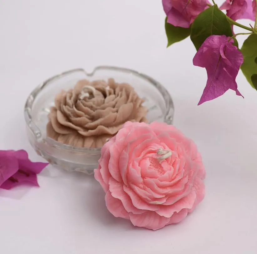 ELEGANTE HOMEZ Scented Peony Flower Candles Aroma Therapy Candles for Birthday Anniversary (Pack of 6, Grey)