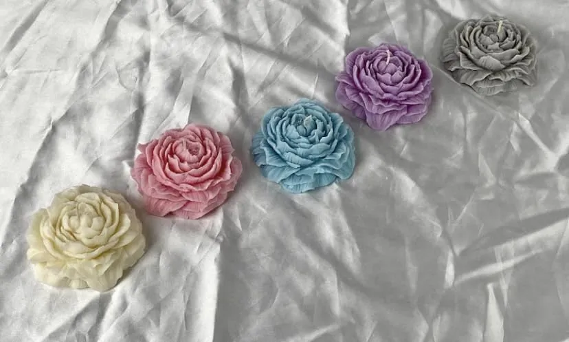 ELEGANTE HOMEZ Scented Peony Flower Candles Aroma Therapy Candles for Birthday Anniversary (Pack of 6, Grey)