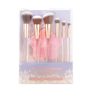 Frosted Snow Sparkle | 7 PC Makeup Brush & Cleaning Mat Set