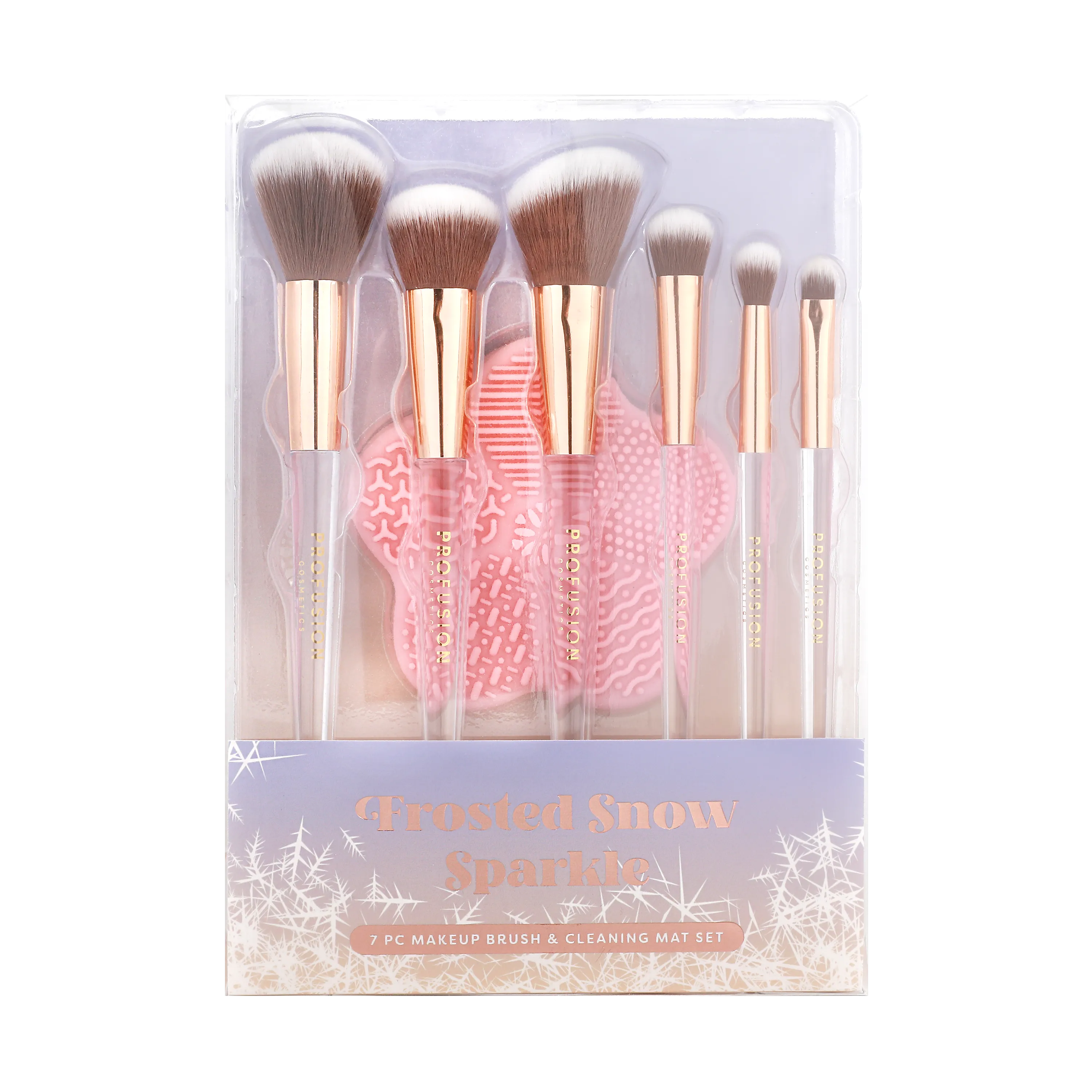Frosted Snow Sparkle | 7 PC Makeup Brush & Cleaning Mat Set