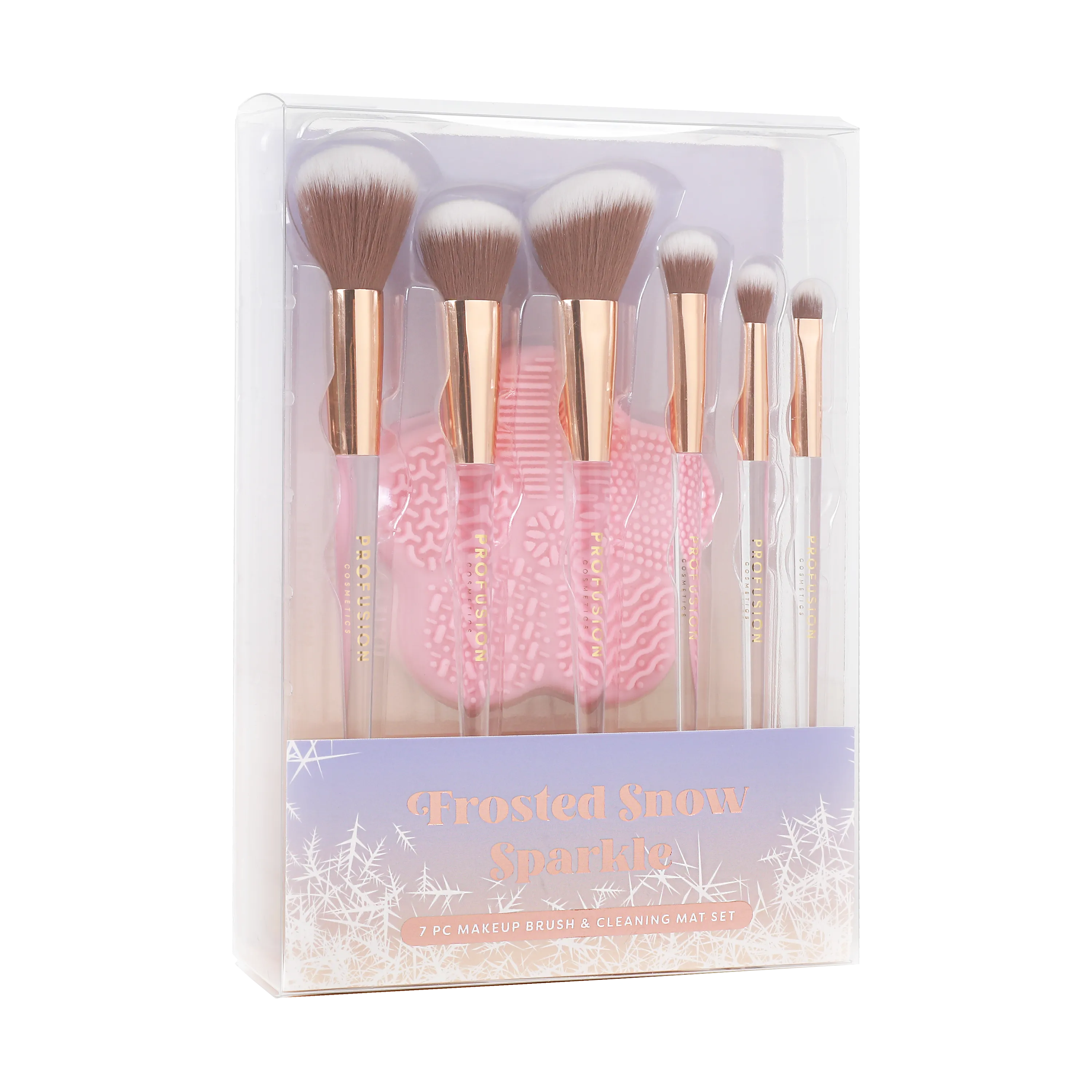 Frosted Snow Sparkle | 7 PC Makeup Brush & Cleaning Mat Set