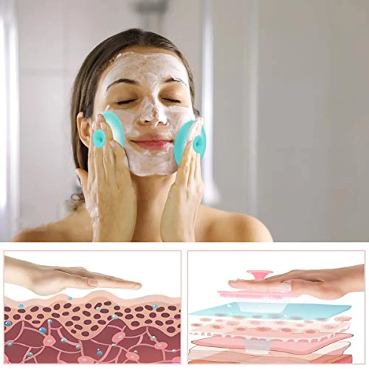 Silicone Face Scrubber, 2pcs Exfoliating Lip Brush, 2pcs Face Cleansing Brush,2pcs Silicone Face Mask Brush Exfoliator Blackhead Skin Care Tool