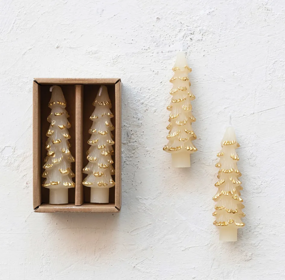 Unscented Tree Shaped Taper Candles w/ Gold Tips