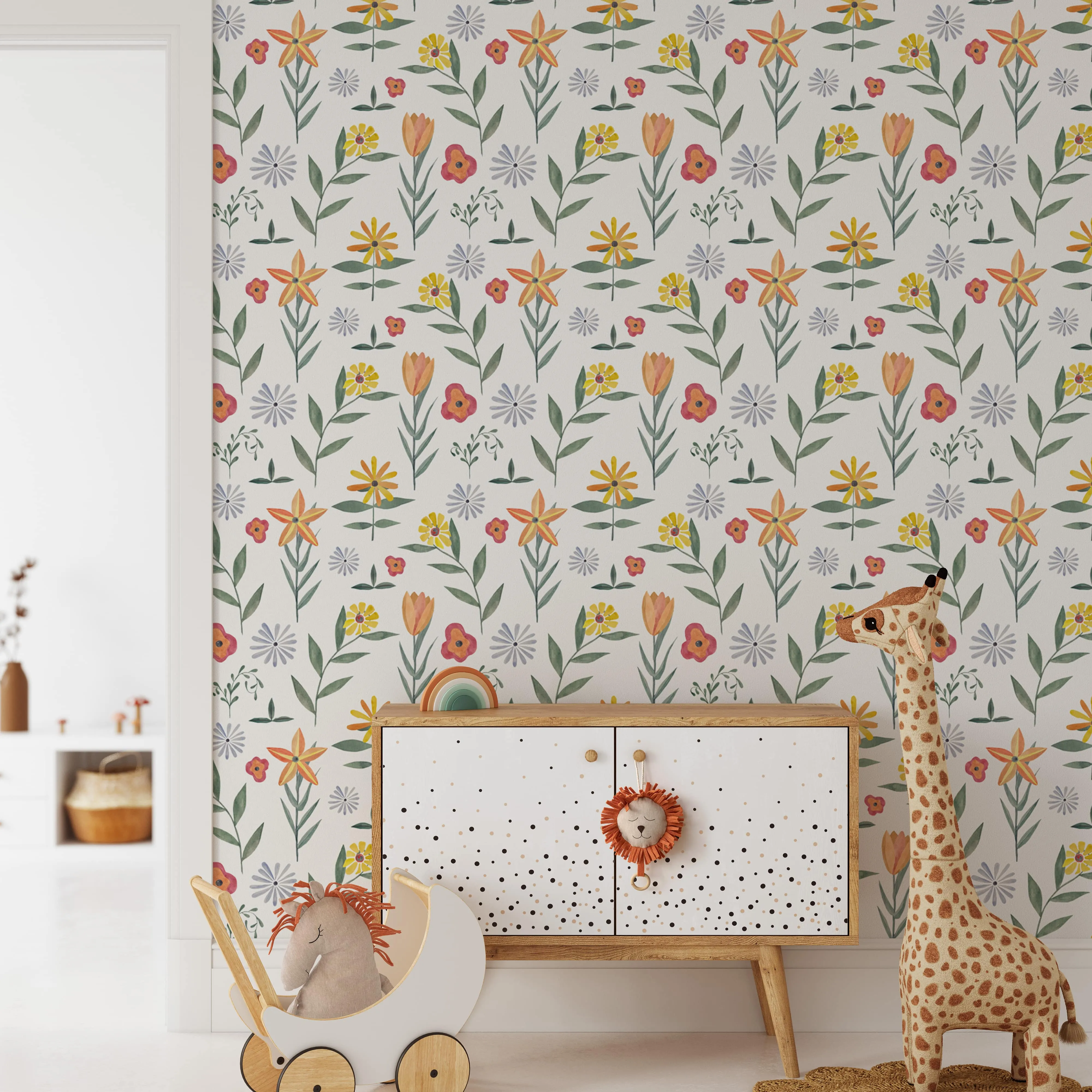 Watercolor Floral Wallpaper - Modern Scandinavian Flower Pattern
