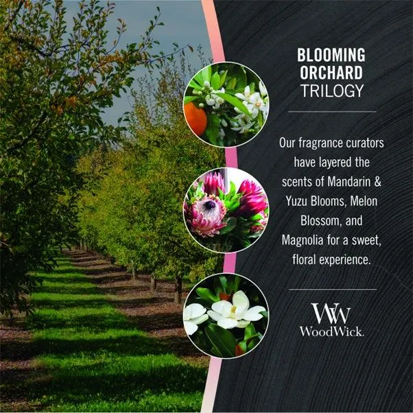 WoodWick Blooming Orchard Trilogy Large Candle Crackles As It Burns 610G Hourglass
