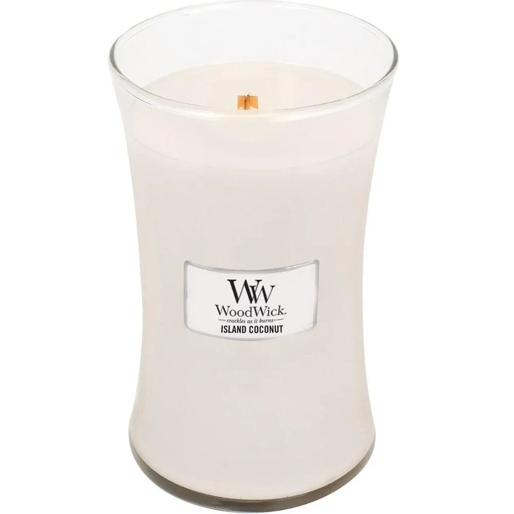 Woodwick Island Coconut Large Candle Crackles As It Burns 610G Hourglass