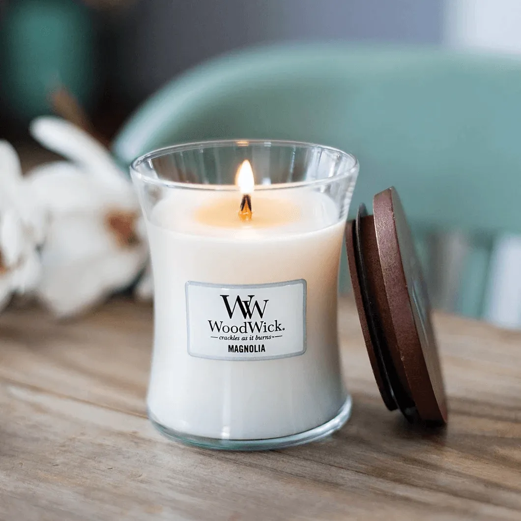 Woodwick Magnolia Medium Candle Crackles As It Burns 275G Hourglass