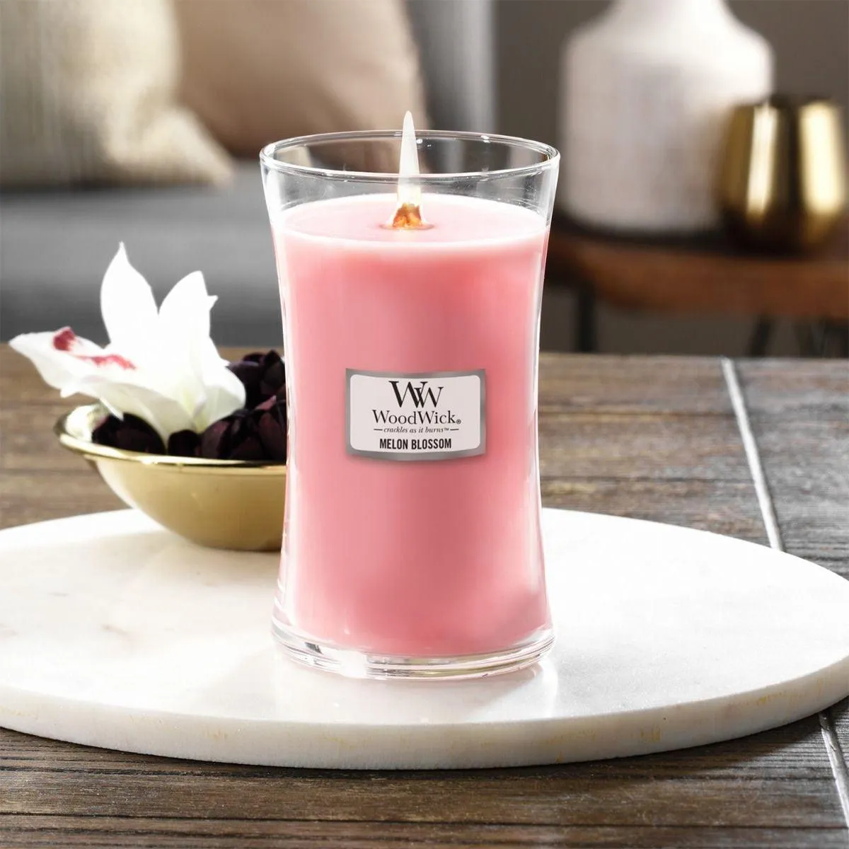 WoodWick Melon Blossom Large Candle Crackles As It Burns 610G Hourglass