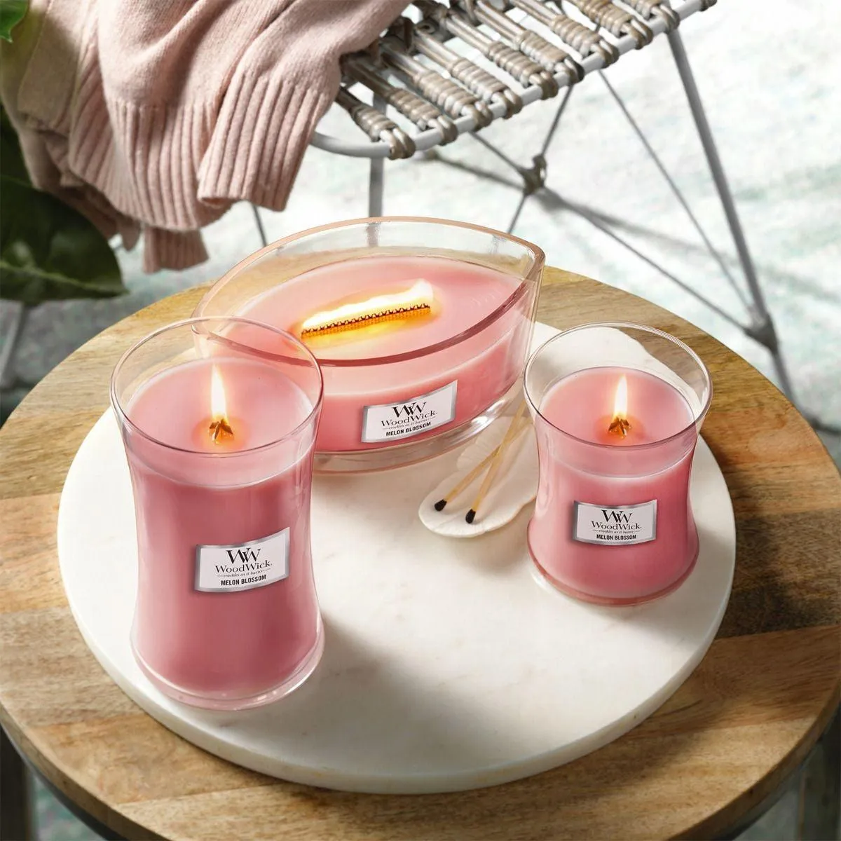 WoodWick Melon Blossom Large Candle Crackles As It Burns 610G Hourglass