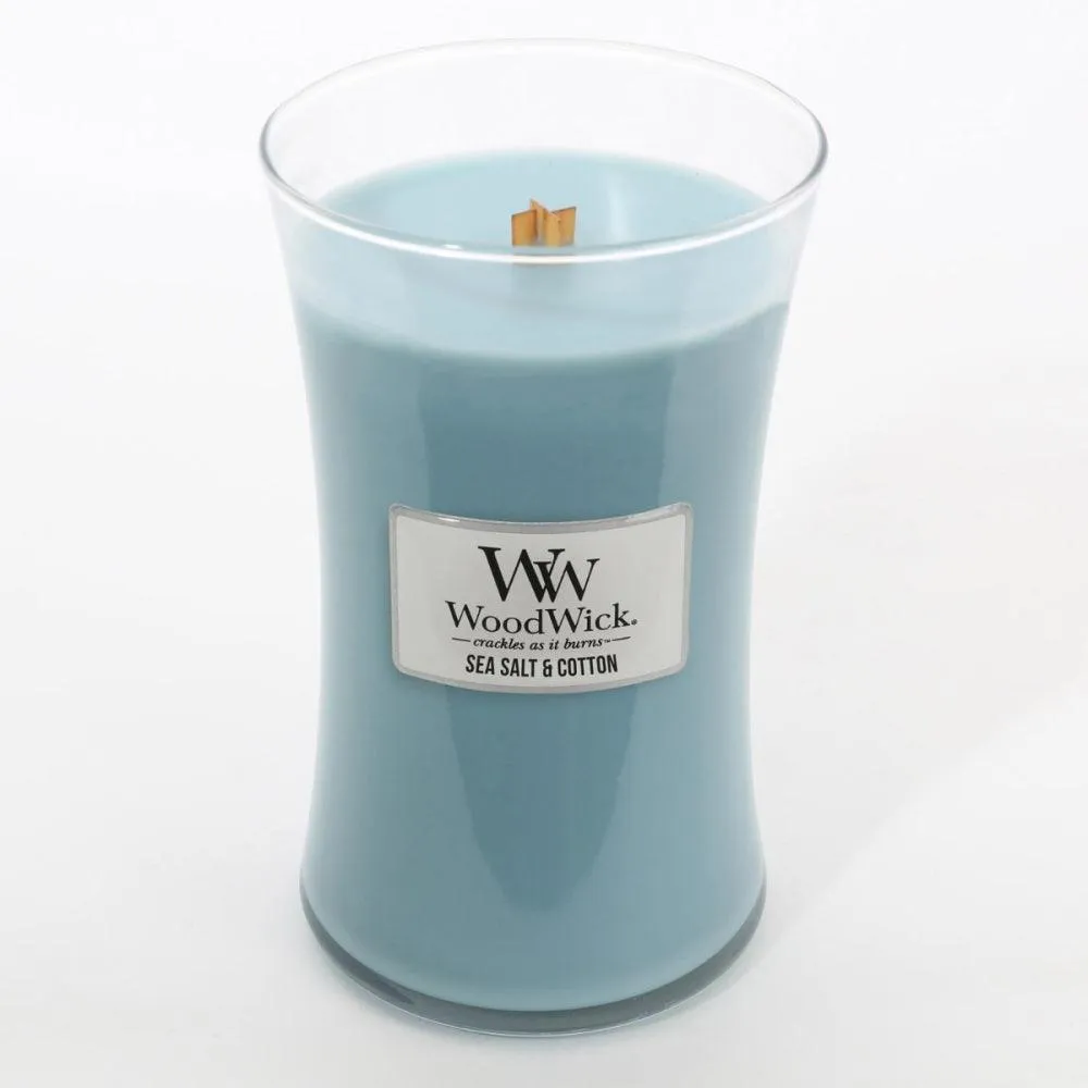 Woodwick Sea Salt   Cotton Large Candle Crackles As It Burns 610G Hourglass