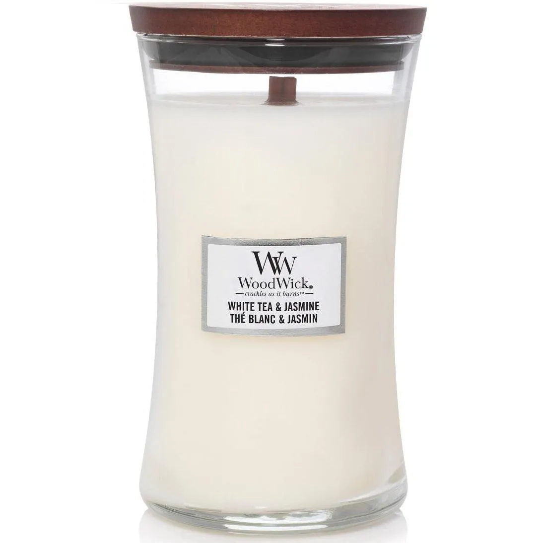 WoodWick White Tea   Jasmine Large Candle Crackles As It Burns 610G Hourglass
