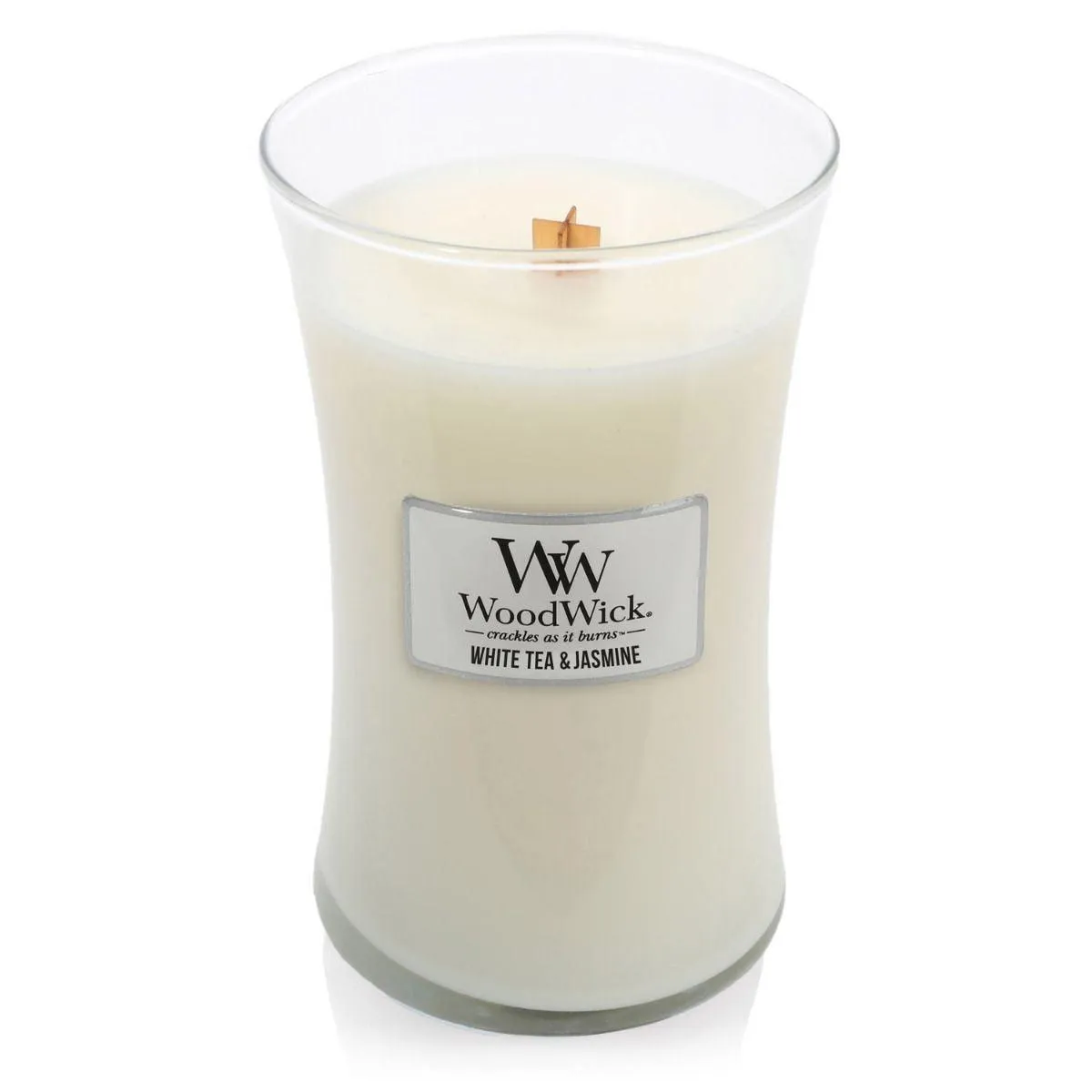 WoodWick White Tea   Jasmine Large Candle Crackles As It Burns 610G Hourglass